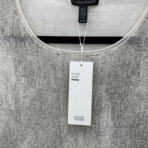 NWT Eileen Fisher Printed Sheer Hemp Tunic XS grey natural bone color - Picture 3 of 7